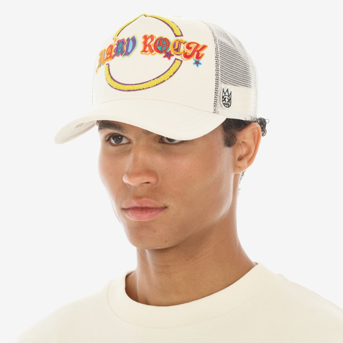 Hard Rock x Cult Chenille Logo Mesh Trucker Hat in Winter White image number 2